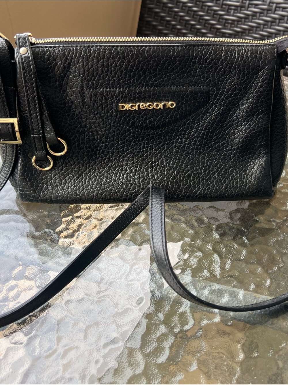 Di Gregorio Black Grained Leather Crossbody Bag - Made in Italy